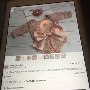 New NB Girls Dusty Rose Lace Romper/2 headbands